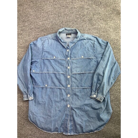 Vintage Hunters Run Blouse Women's CO Blue Denim Long Sleeve Button Embellished - Picture 1 of 8